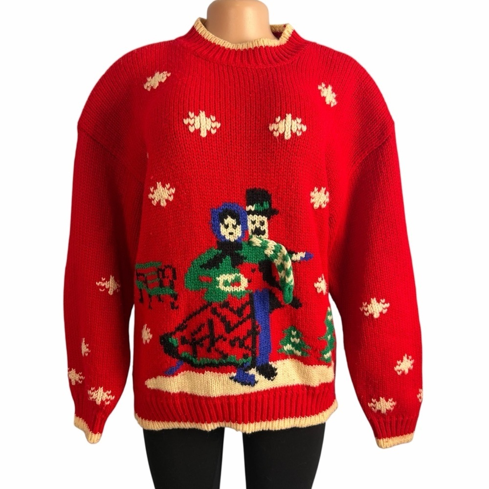 Lord & Taylor Vintage Christmas Couple Ice Skating Knit Sweater